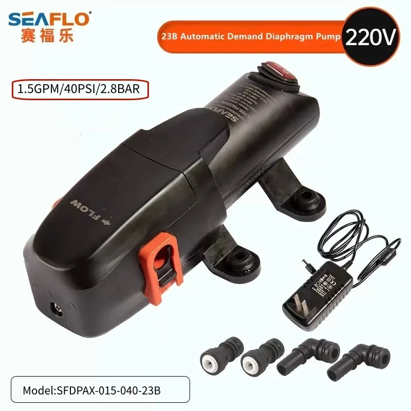 SEAFLO 23B Series Automatic Demand Diaphragm Pump 220VAC  40PSI/2.8BAR 1GPM/3.8LPM  Mini Booster Pump for RV,Solar Water System
