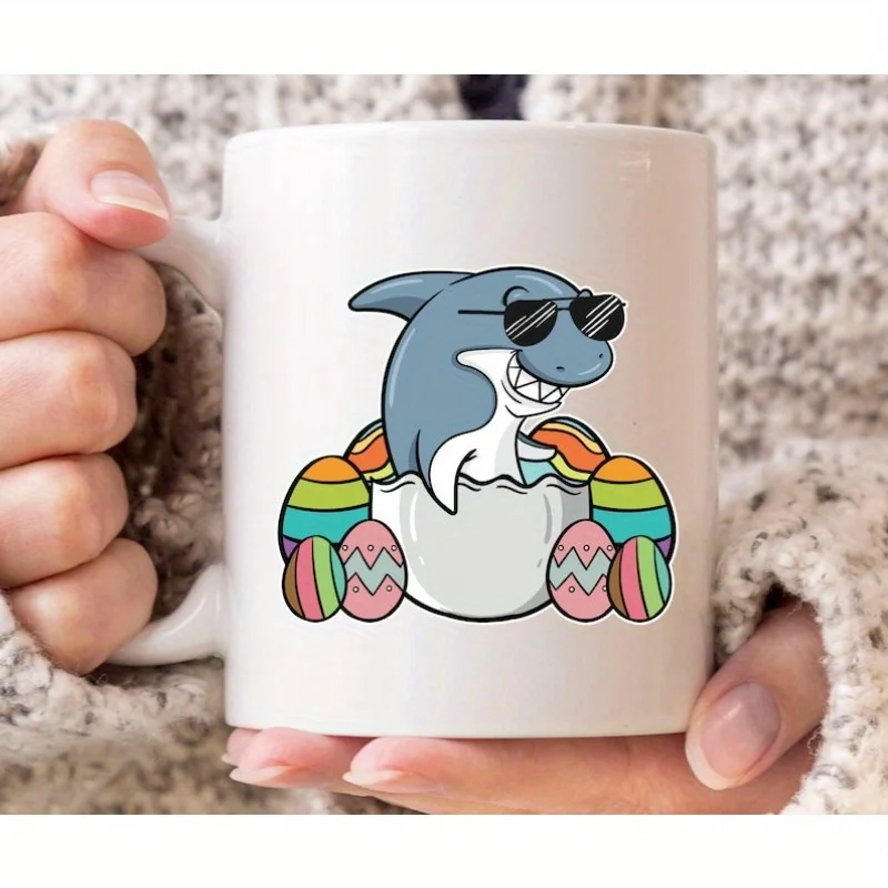 

Кружка с пасхальным яйцом и акулой, милая кофейная чашка для охоты на яйце на Пасху для любителей акулы, мужчин и женщин, пасхальный декор, корзина из челюсти