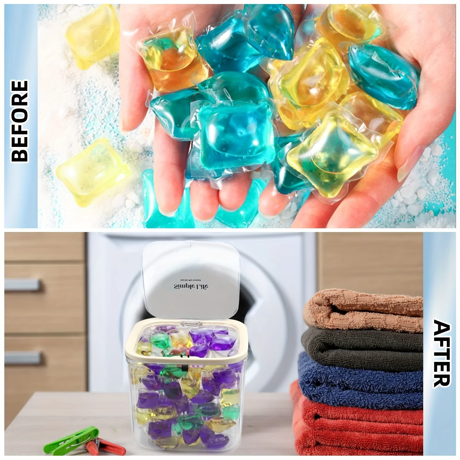 Laundry Capsule Container, 100 oz Laundry Detergent Container with Scoop,  Jar with Seal and Pop-Up Lid