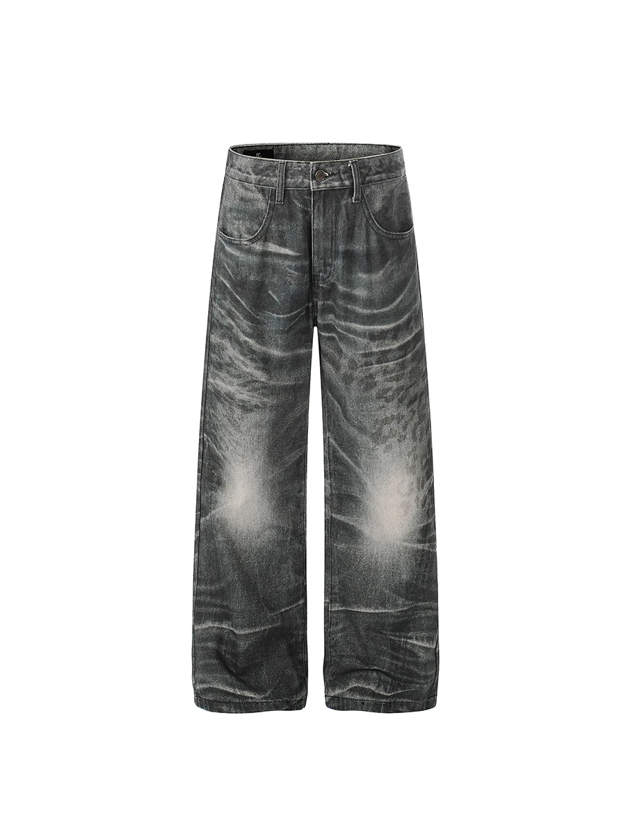 

American High Street 3D Printing Crt Jeans Loose Straight Leg Wide Leg Pants Casual mid Waist for Youth Men's Jeans