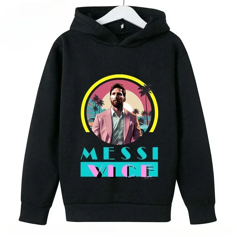 2024 New Children's Sports Hoodie Spring Autumn Velvet Children's Clothing Casual Black Tops for Boys and Girls Messi Printed