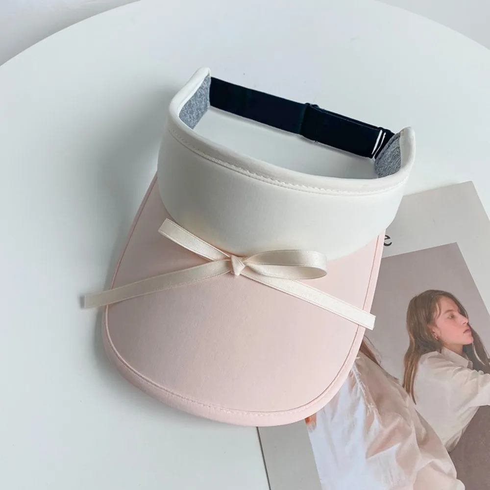 Simple Ribbon Bow Sun Hat Anti-UV Korean Style Empty Top Cap Peaked Hat Sunscreen Bowknot Visor Cap Women
