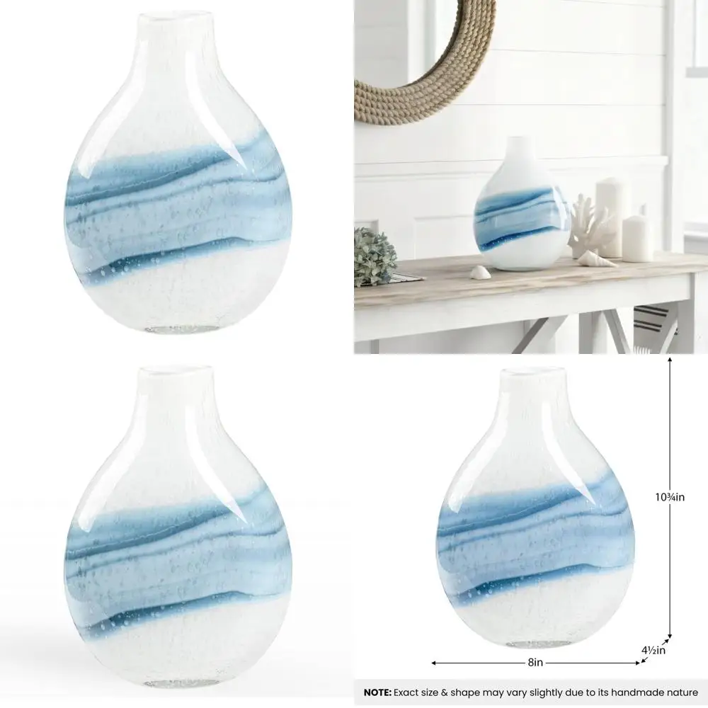 

Handcrafted 11 White & Blue Glass Vase - Elegant Home Decor for Centerpieces, Living Room, Entryway & Bedroom