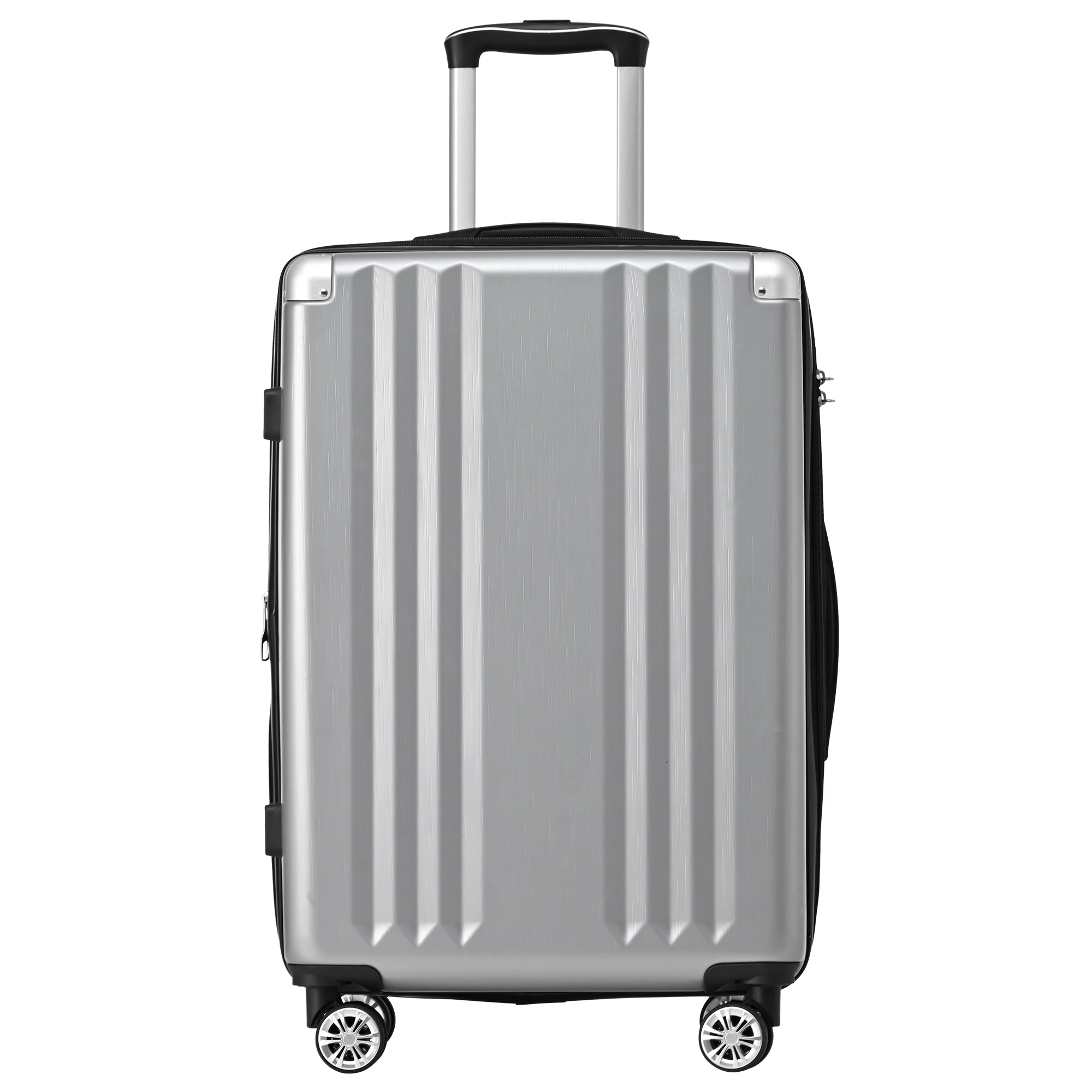 VSOGA Hard Trunk Case suitcase hand luggage 4 Rolls ABS Material TSA Custom Lock 76.5x50.5x31.5 cm Silver Grey