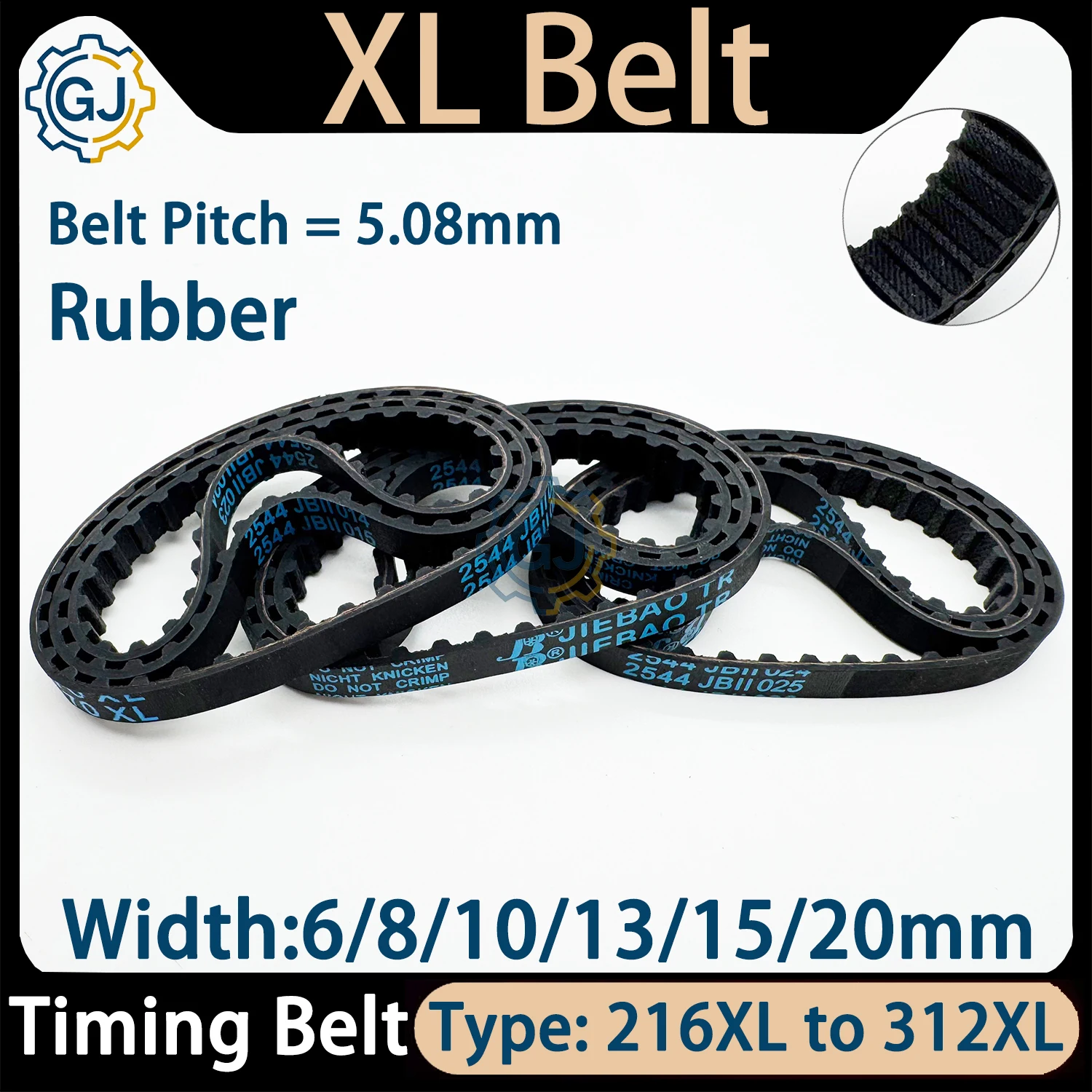 XL Timing Belt Type: 216XL to 312XL Belt Width 6/8/10/13/15/20mm 182XL Rubber Belt XL Synchronous Belt Closed Loop Belt 238XL