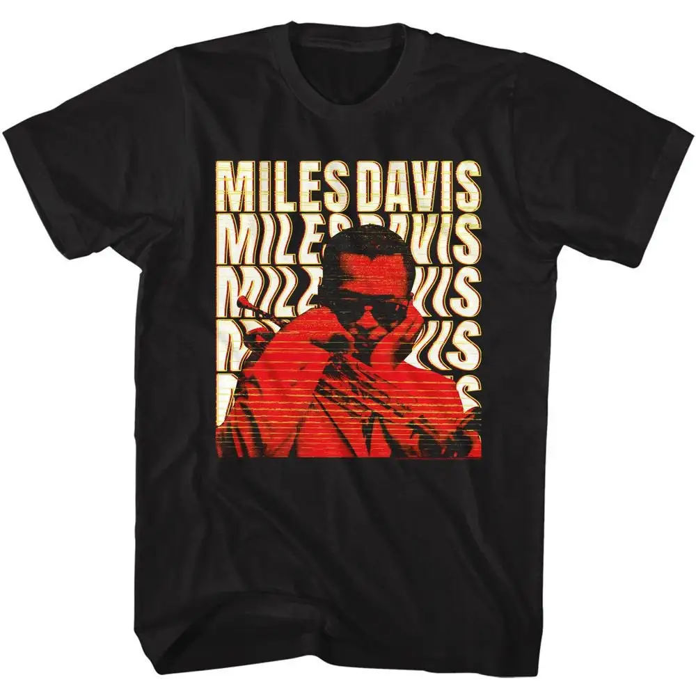 Miles Davis Warped Text Black Adult T Shirt