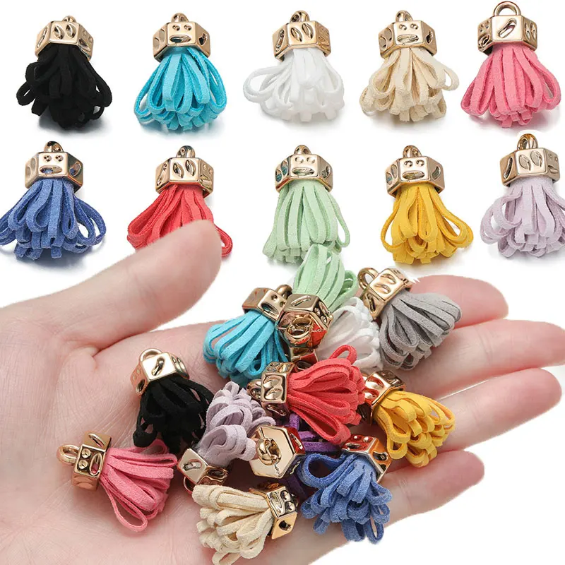 10/20/30 pçs 25mm couro borla franja chaveiro cinta jóias fibra franja camurça borla chaveiros para diy jóias acessórios