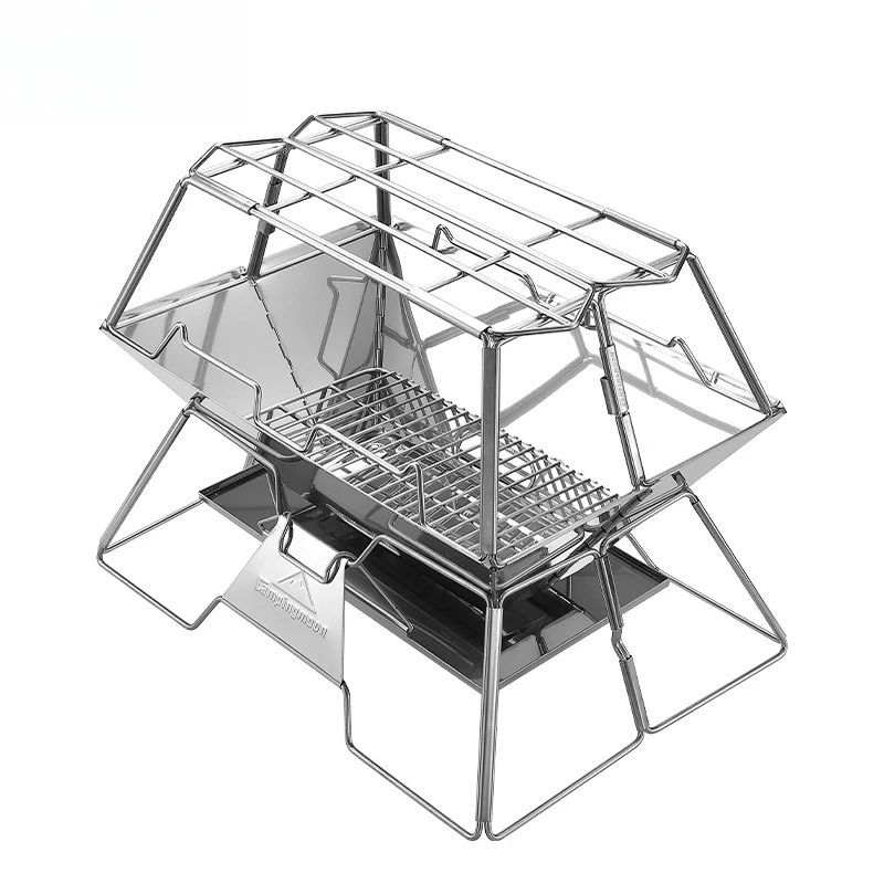 

Outdoor picnic stainless steel folding portable camping incinerator pot bracket grill