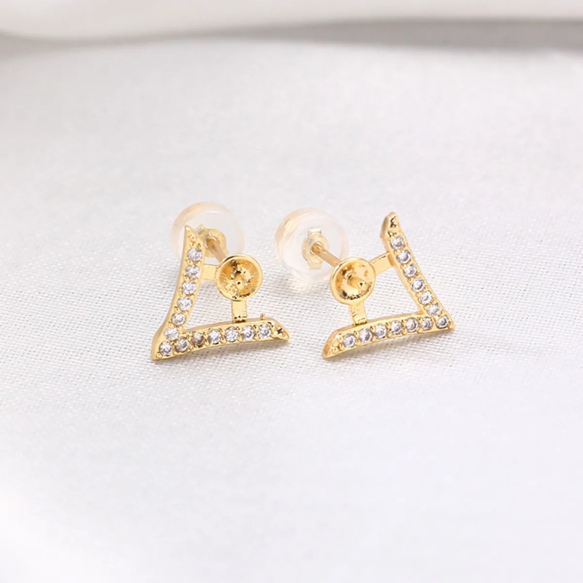 Minimalist Women Brass 14K Gold Filled V Geometric Blank Setting Handmade Findings For DIY Pearl Stud Earring