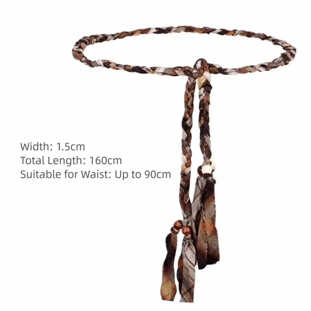 تصميم فاخر براون اليدوية جديلة حزام العرقية نمط الرجعية الخصر حبل خمر رقيقة حبل حزام المرأة تنورة الجينز الزخرفية #6