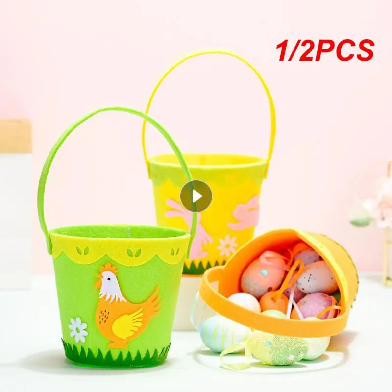 1/2PCS Easter Barrel Phone Pouches Portable Non-woven Easter Decorations Storage Organizer Round Shopper Bag