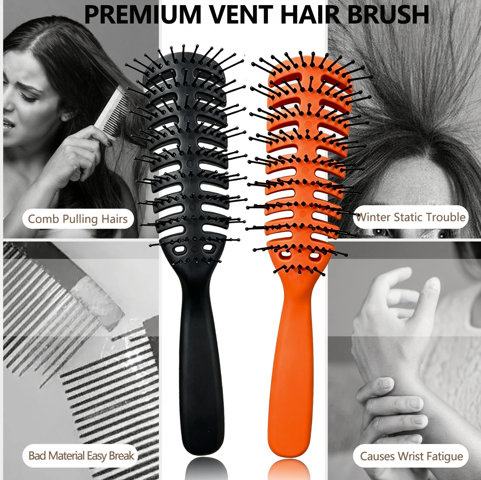 Nylon Teeth Hollow Out Vent Hair Brush Antistatic Detangling Drying Brush Scalp Massager Comb Salon Curly Hair Styling Comb Tool