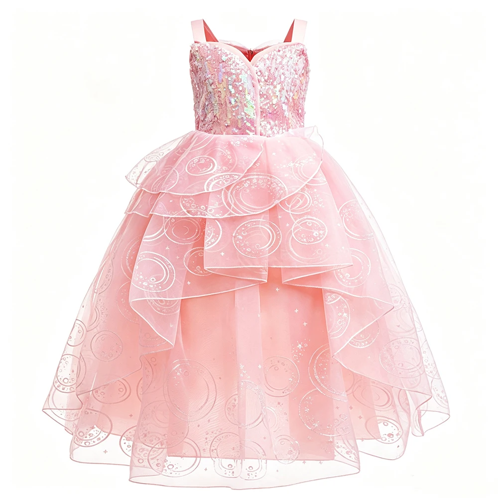 Rosa Guter-Hexen-Kostüm Mädchen Geburtstagskleid Luxuriöses Kinder-Halloween Glinda Cosplay Kostüm – Detail 3