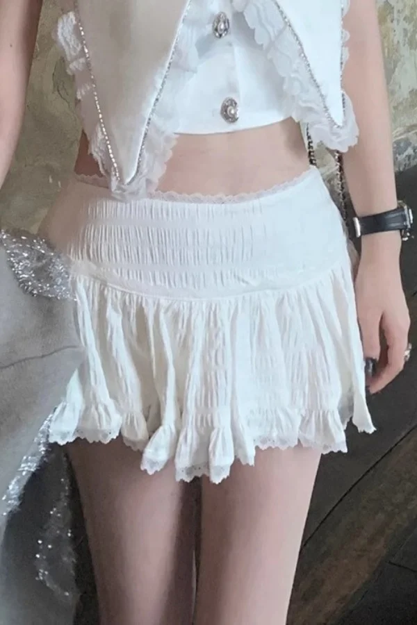 High-waisted Lace Spliced A-line Skirt for Women New Hot Girls Looking Slim Ballet Style