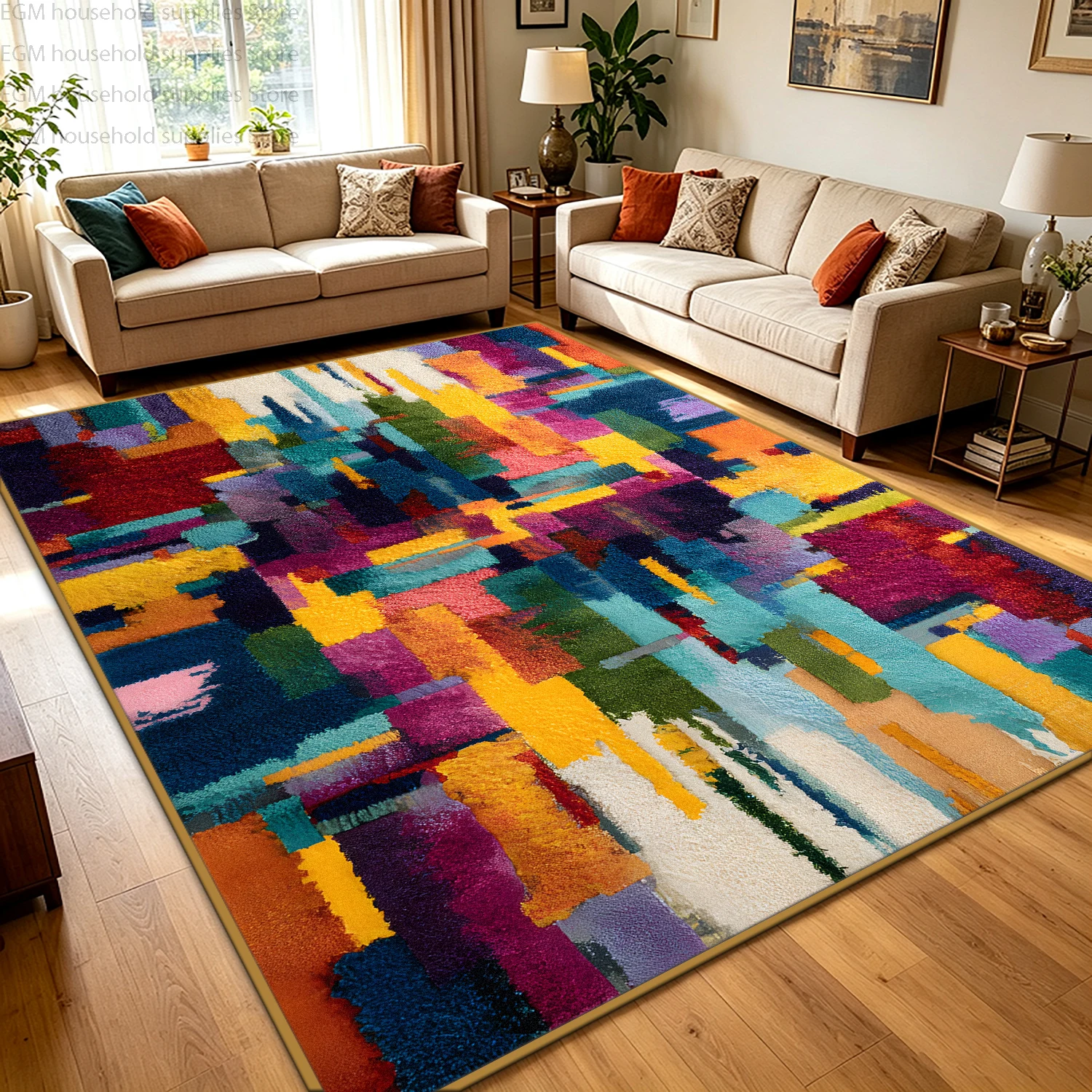 Modern Colorful Abstract Geometric Carpet for Living Room Large Rug Non-slip Soft Floor Mat Bedroom Decoration Home Customizable view 4