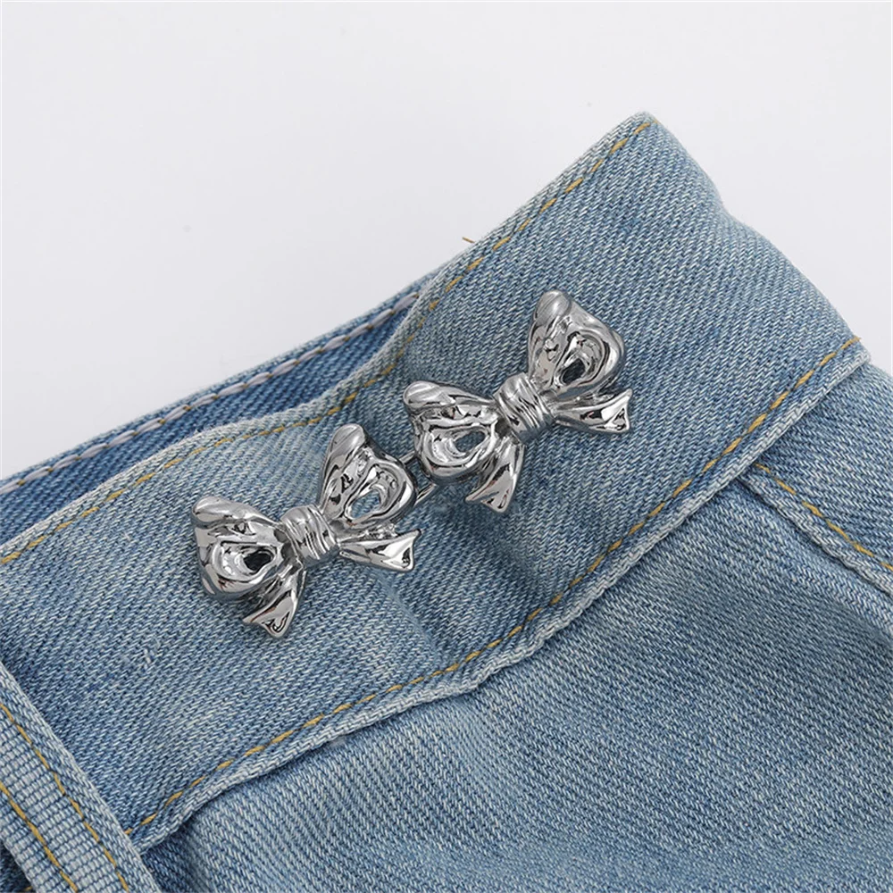 1Pair Bowknot Waist Buckle Detachable Pant Clips For Women Jeans Snap Adjustable Waistband  Clothing Accessories