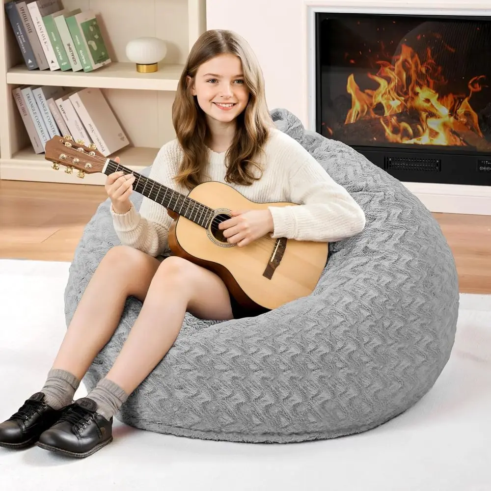 

2T Bean Bag Chair,Giant Bean Bag Chairs or Adults,Big Bean Bags with Memory oam illed, Large Beag Chairs with Chevron Plush Cove