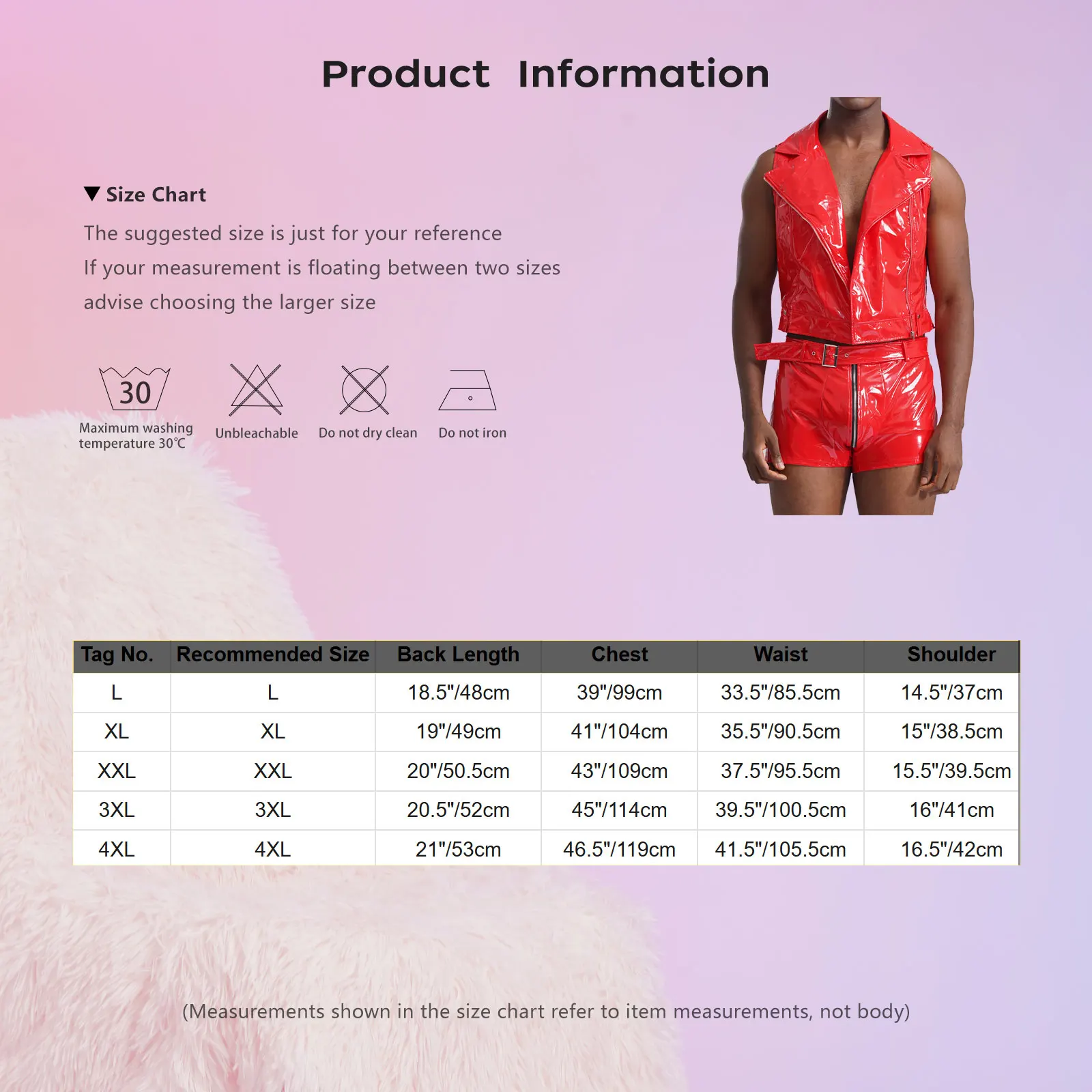 Mens Wet Look Patent Leather Clubwear Outfits Sleeveless Zipper Tank Top And Boxer Shorts with Belt for Nightclub Rave Party