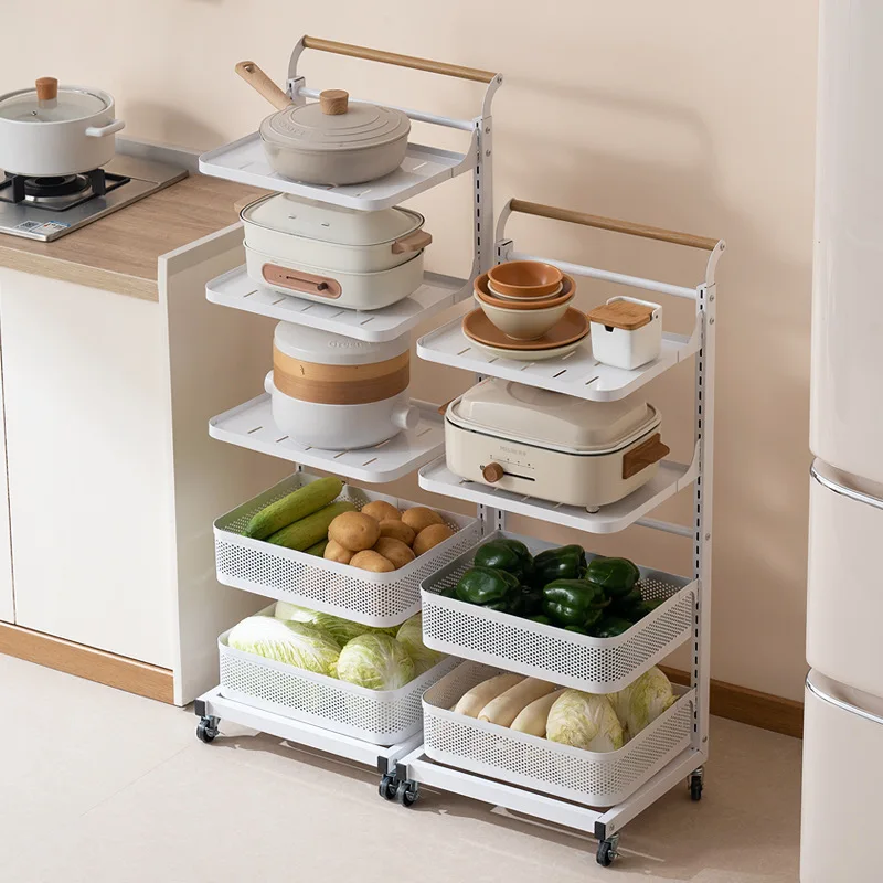 

Kitchen rack Household floor-to-ceiling pot rack Multi-layer fruit and vegetable vegetable basket trolley storage rack