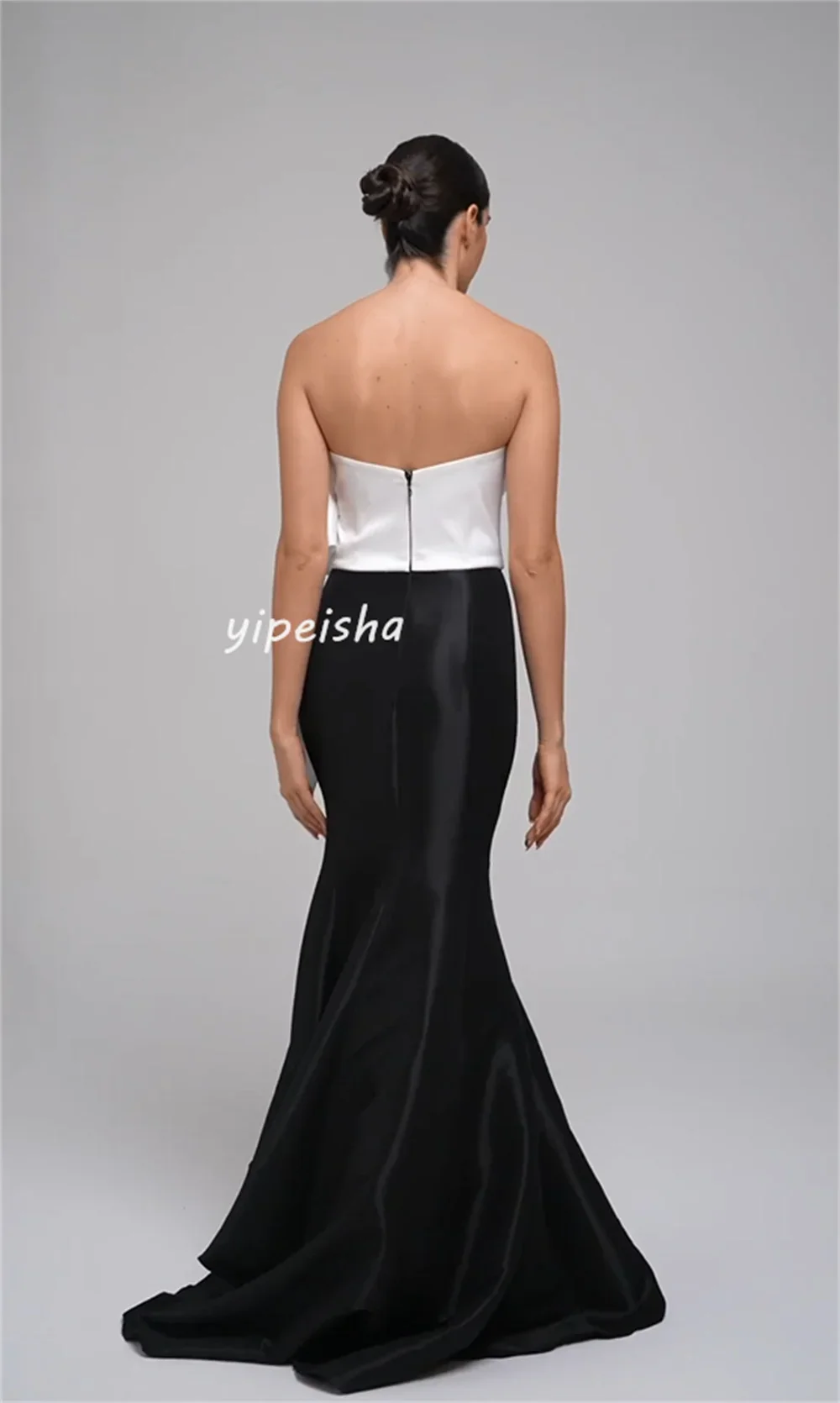 Mode Moderne Stijl Plooi Gedrapeerde Boog Zeemeermin Strapless Lange Jurken Galajurken Passend Bij Formele Klassieke Prachtige Elegante