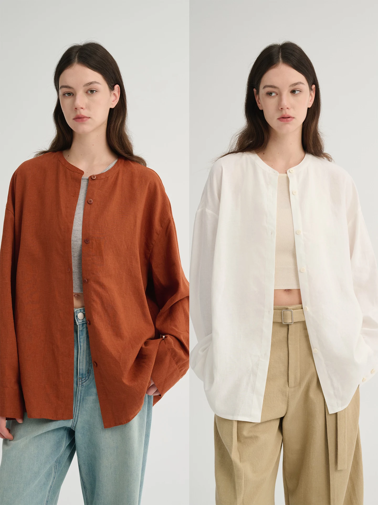 

Женская рубашка Maison Cecile свободного кроя с длинным рукавом из тканого льна, в стиле Lazy Feelings, с эффектом расслабленности и спущенным плечом