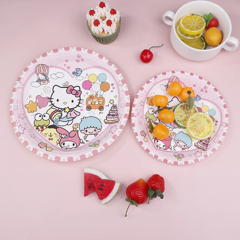 Hello Kitty Birthday Party Decoration Cartoon Tablecloth Disposable Tableware Cup Plate Napkins For Kids Girl Party Supplies Set