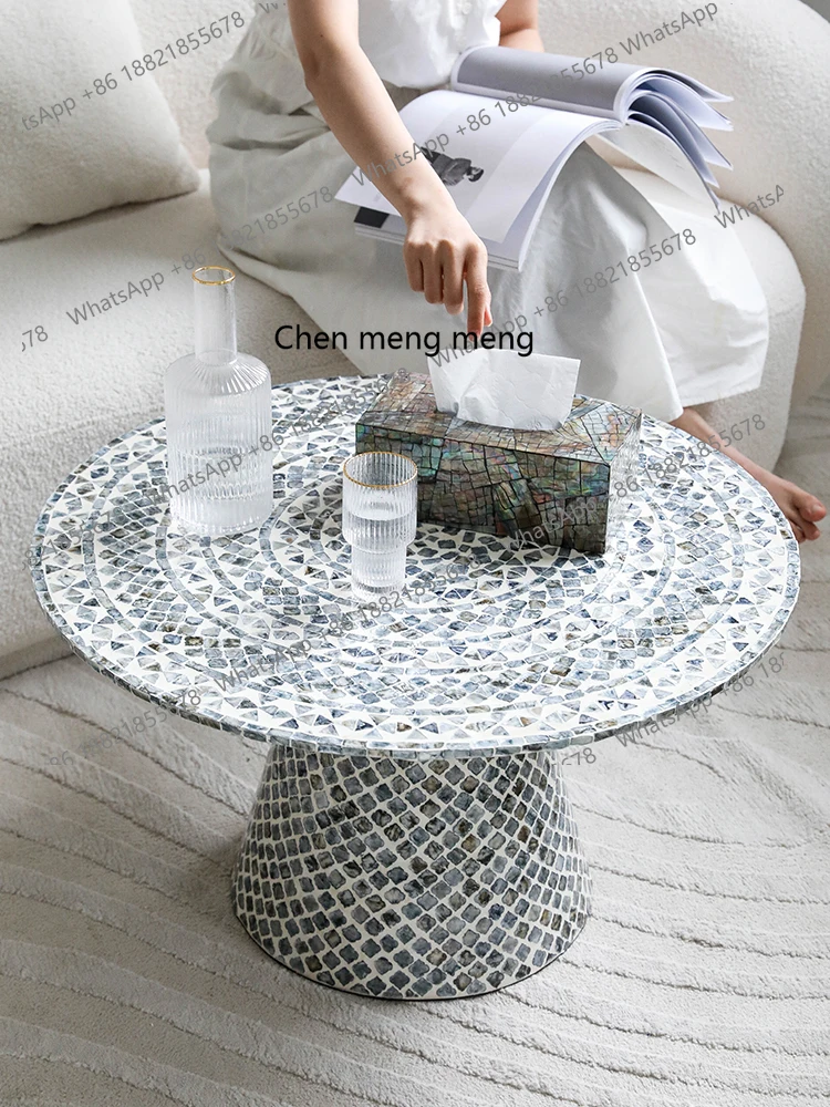 Premium Coffee Table Living Room Shell Round Sofa Side Table Creative Light Luxury French Corner Table Homestay Furniture