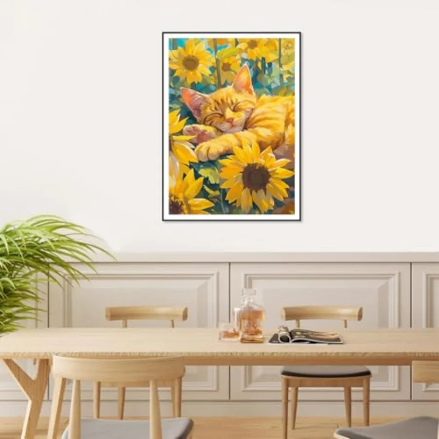 Orange Cat Diamond Art Painting Kits for Adults, Diamond Art Kits for Beginners, 5D DIY Full Drill Gem Craft for Home Decor Gif