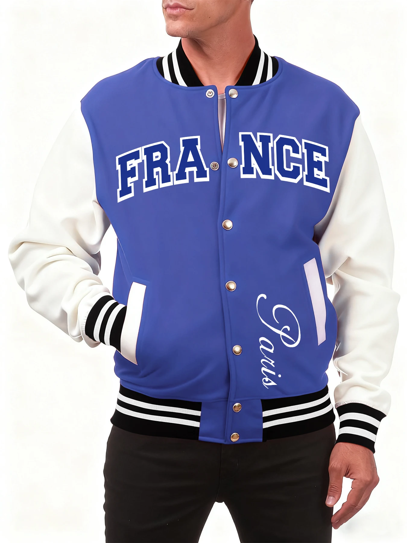 

France National Letter Prints Baseball Jersey Men Fashion Loose Jackets Fleece Comfortable Sportswear Autumn Casual Clothes