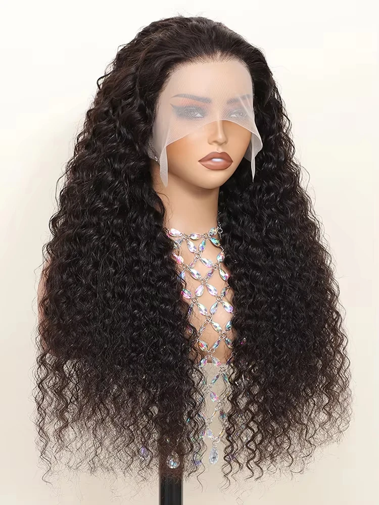 34 Inch Human Hair Water Wave Wig Natural Color 13x6 Frontal Curly Lace