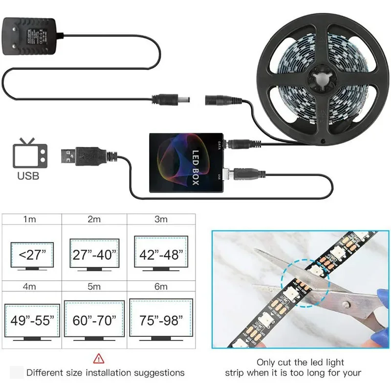 1-5M PC Screen Backlight Strip WS2812B RGBIC LED Strips Immersive Computer Monitor Dream Color Music Sync RGB Ambient TV Lamps