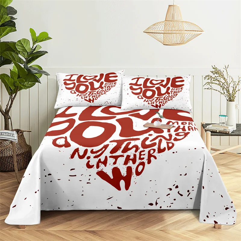 

Lover Partner Bedding Sheet Fashion Printing Polyester Queen King Bed Flat Sheet with Pillowcase Print Bedding Set Bed Sheet