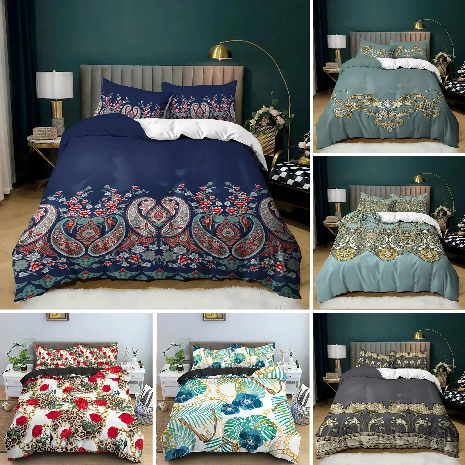 

Duvet Cover Set Green White 3D Bedding Set FullQueenKing Size, Luxury Simple Soft Comfortable Floral Print Quilt Cover