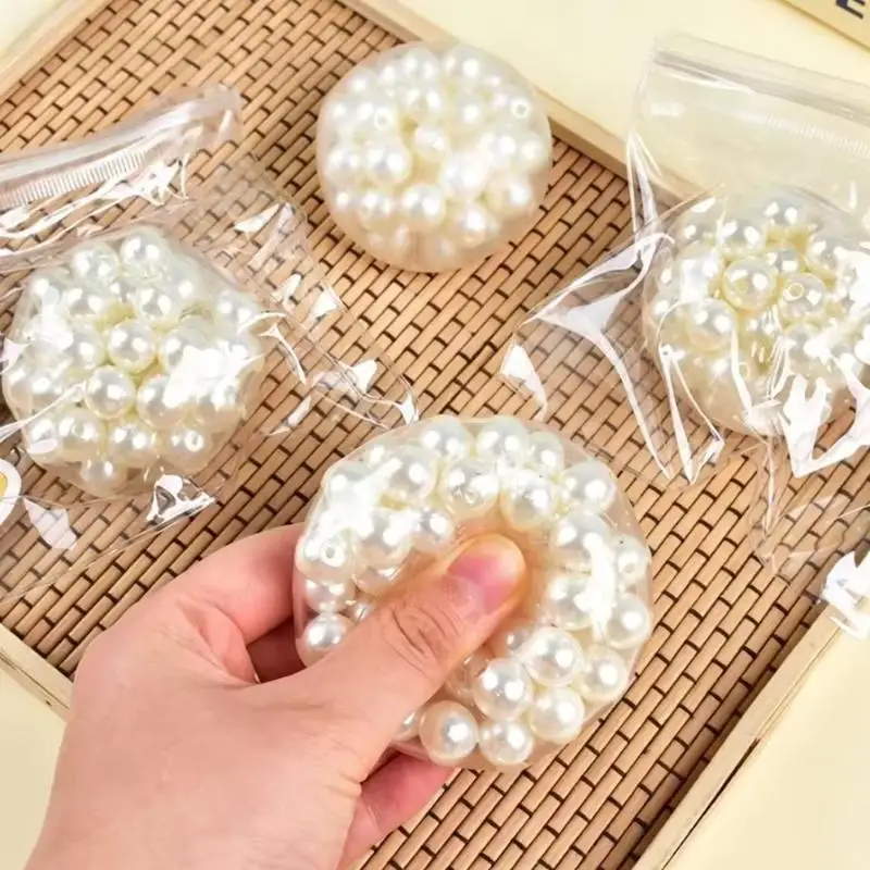 Grape Shaped Stress Squeeze Ball 1Pcs Handmade Noisy White Pearl Sensory Fidget Toy for Adults Rest Time Relax