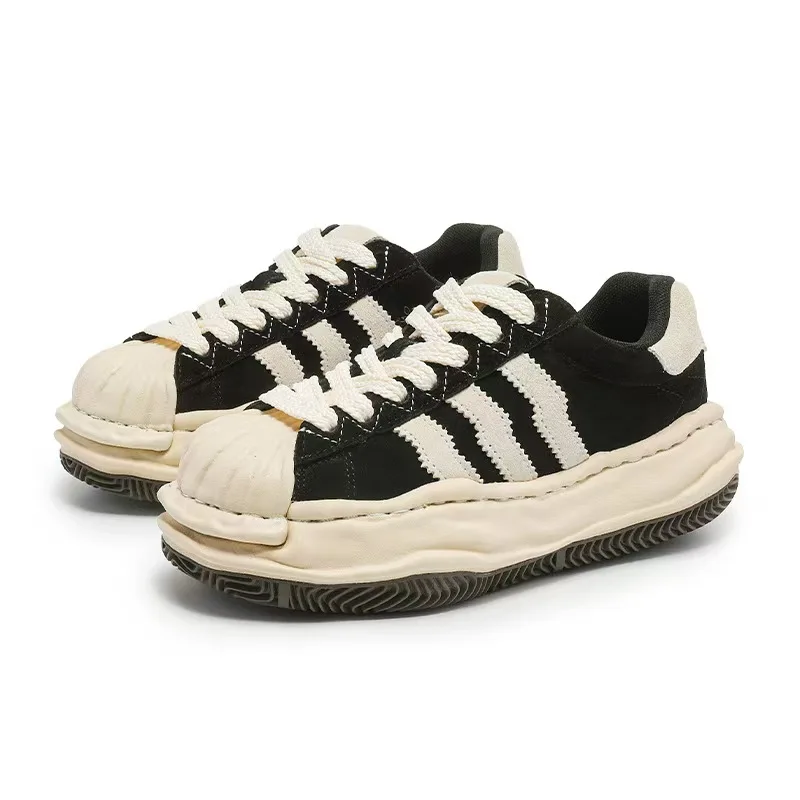 

Custom Handmade Three-bar Niche Shell Head Dissolving Shoes Thick-soled Height-enhancing Casual Sneakers Trendy Shoes