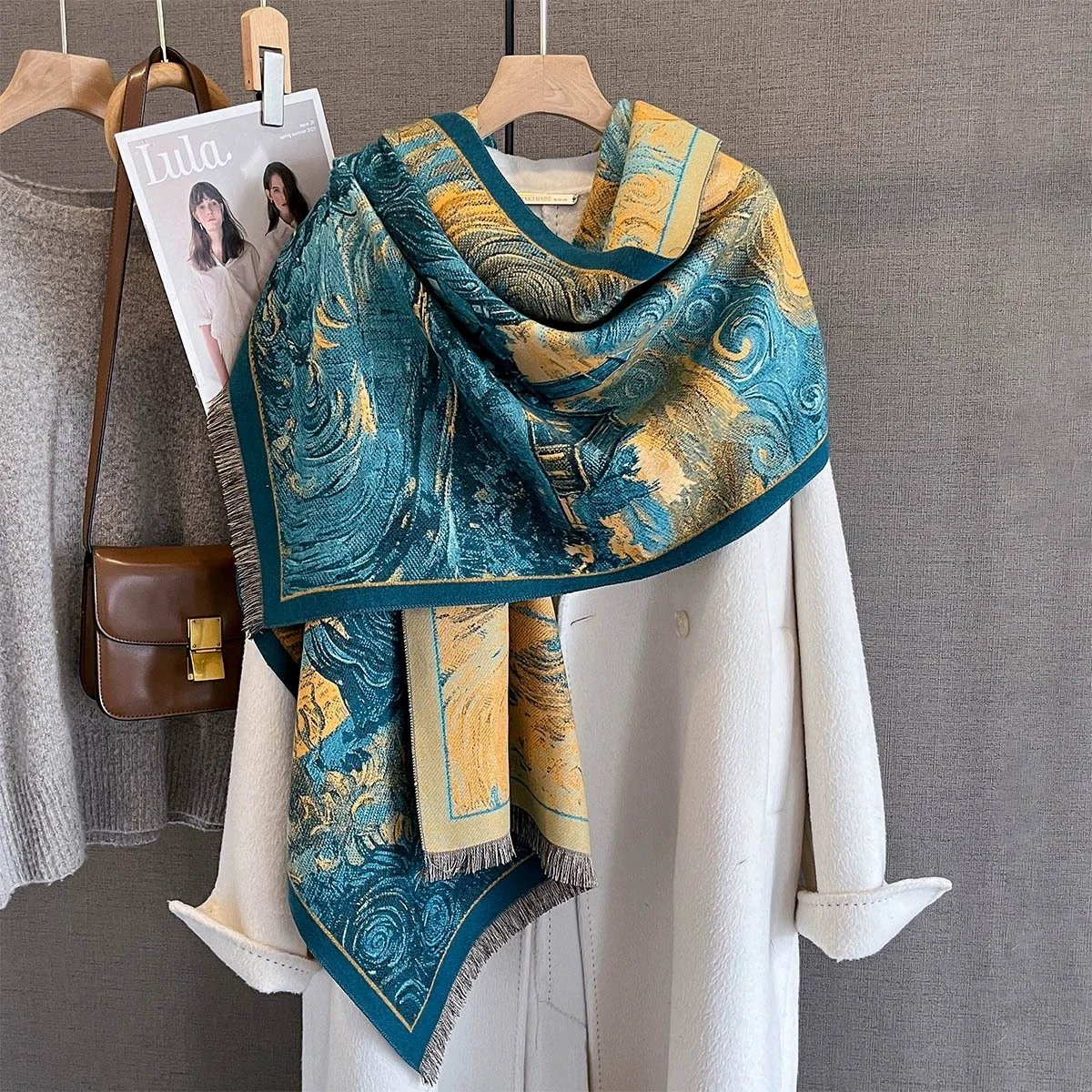 New 2025 Women Brand Ink wash painting Scarf Luxury Autumn Winter Warm Shawls Print Scarve Pashmina Mujer Femme Foulard Bufanda
