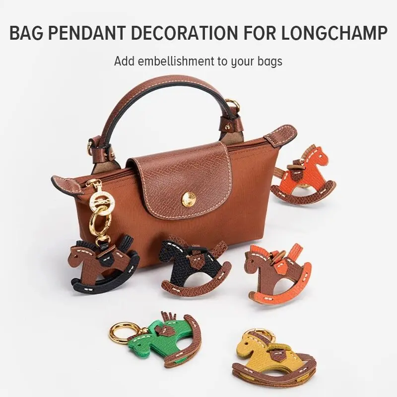 EverToner per borsa Longchamp ornamento da appendere ciondolo a forma di cavallo a dondolo in vera pelle accessori portachiavi da donna