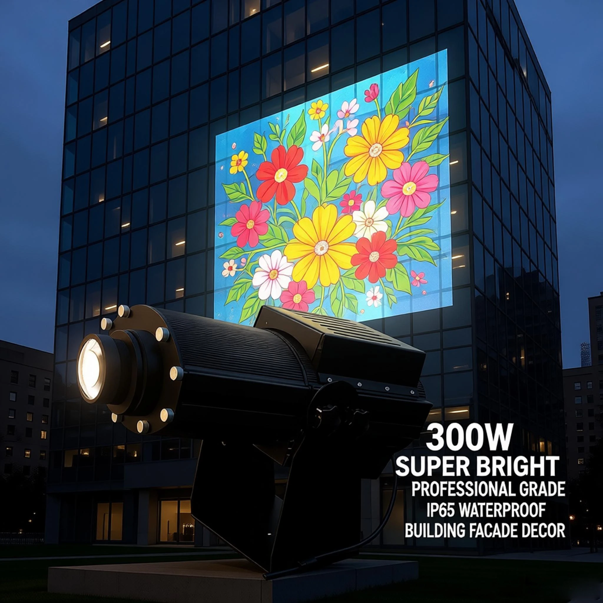 Professional 300W IP65 Waterproof LED Gobo Projector - Custom Image Projection Light for Commercial Building Wall Facade Decor