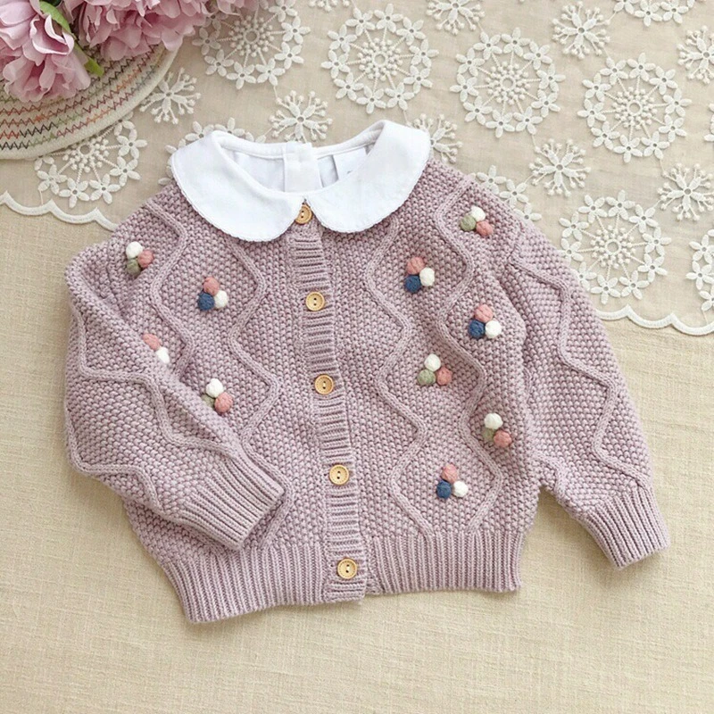 

Spring and Autumn Girls' Single-breasted Knitted Cardigan, Stylish Round-neck Sweater, Soft and Skin-friendly Baby Base Shirt