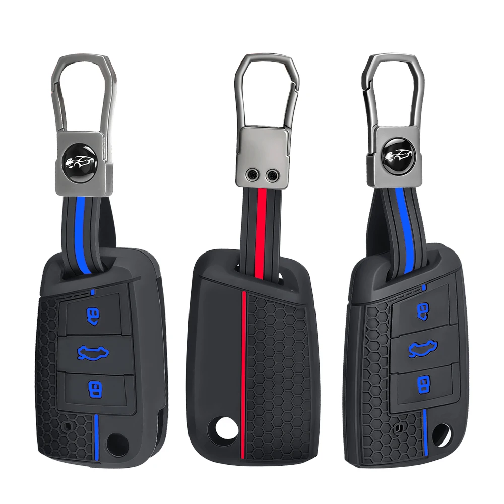 3-Tasten Silikon Autoschlüssel-Hülle für Volkswagen VW Polo Golf 7 MK7 für Skoda Octavia Combi SEAT Leon Ibiza CUPTRA Schlüsselanhänger