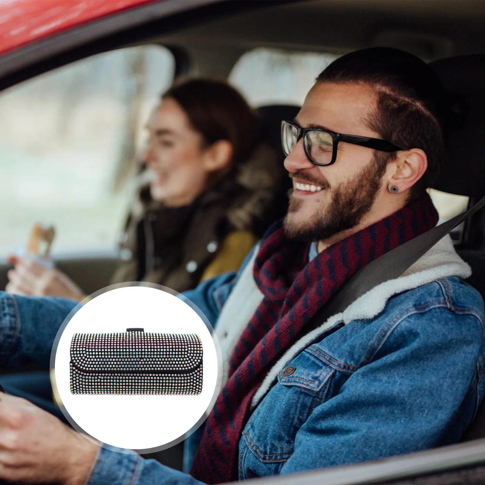 

1Pcs Car Eyeglasses Rhinestone Storage Case Creative Visor Glasses Holder Vehicle Vehicle Glasses