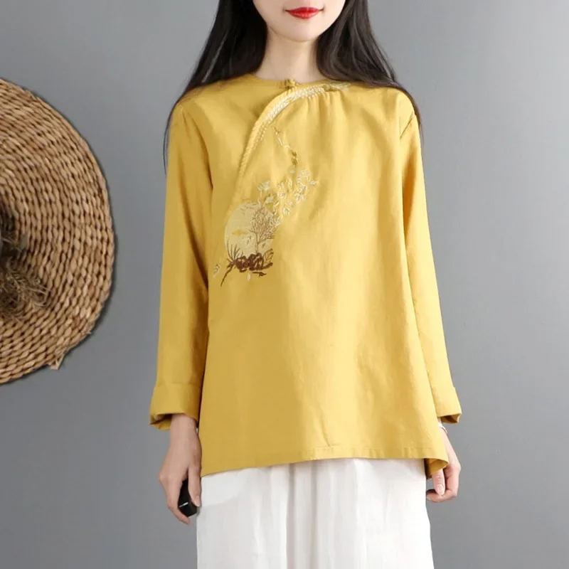 Ropa de estilo chino para mujer, Top Cheongsam, camisa tradicional china, Hanfu Blusa de algodón, Tops chinos para mujer 2024