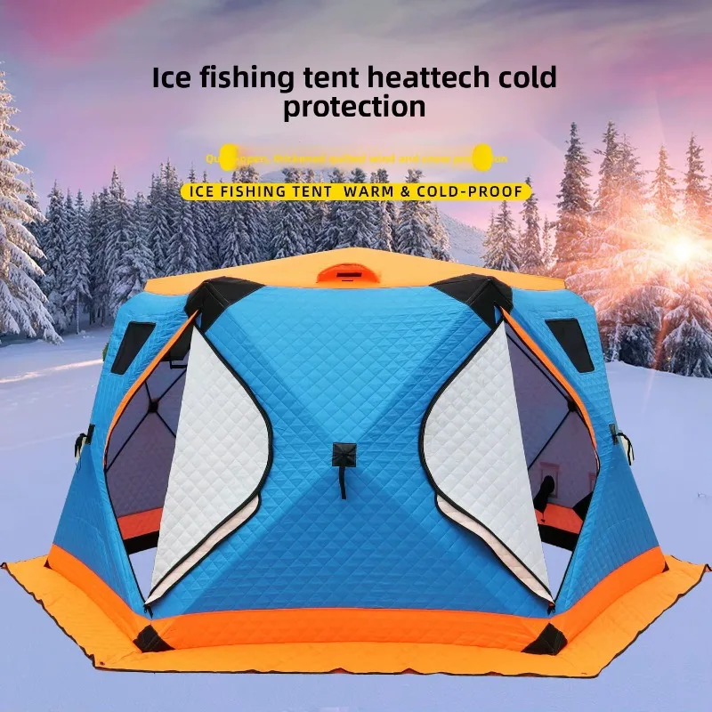 35-meter Hexagonal Winter Ice-fishing Tent Oxford Cloth Fiberglass Poles Fully Automatic Quick-set Foldable Warm-keeping