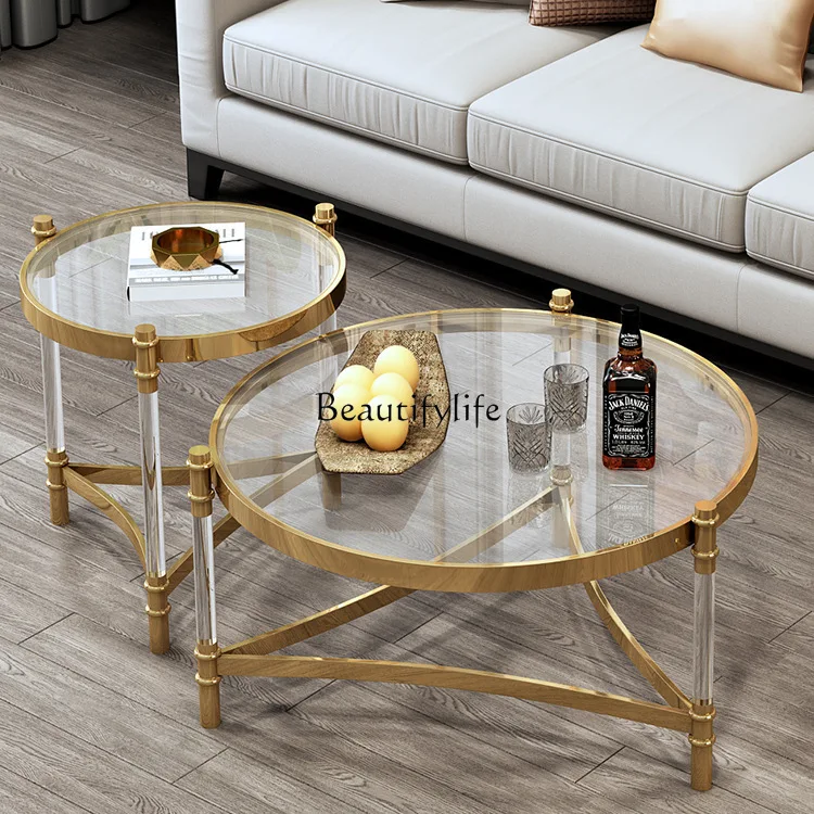 

Fashionable Light Luxury Acrylic Coffee Table Postmodern Transparent Stainless Steel Glass Flower Stand Side Table Set