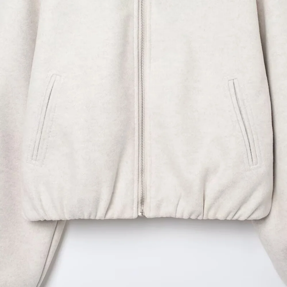 유니제라 2025 신상 여성 캐주얼 패션 유럽 및 미국 스타일 디자인 단색 라운드넥 지퍼 재킷 코트