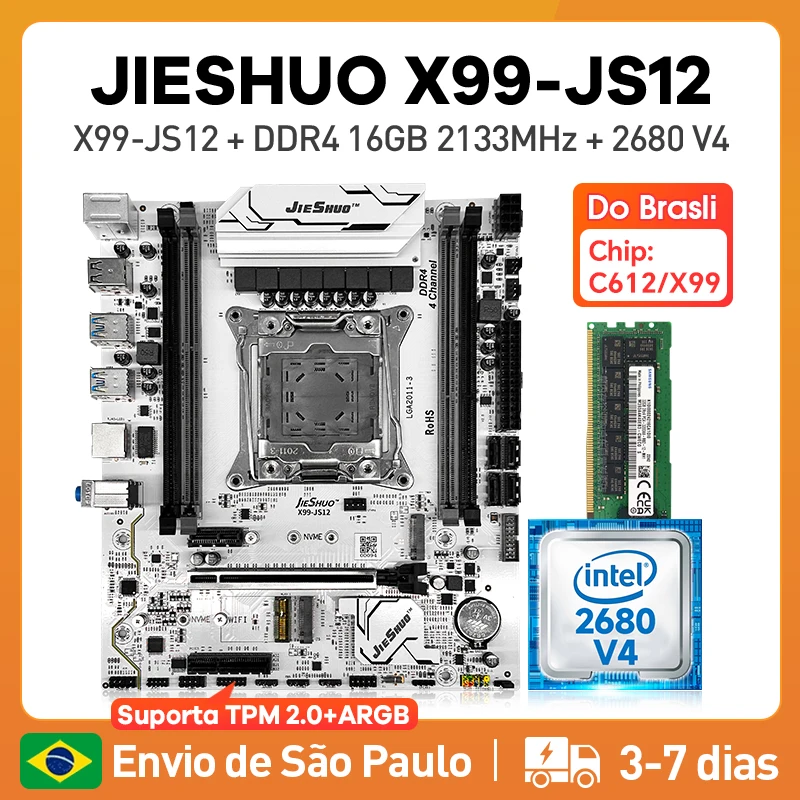 JIESHUO New X99-JS12 Motherboard Set with Intel Xeon E5 2680 V4 CPU & DDR4 16Gx2 2133MHz RAM for Gaming Computer support TPM 2.0
