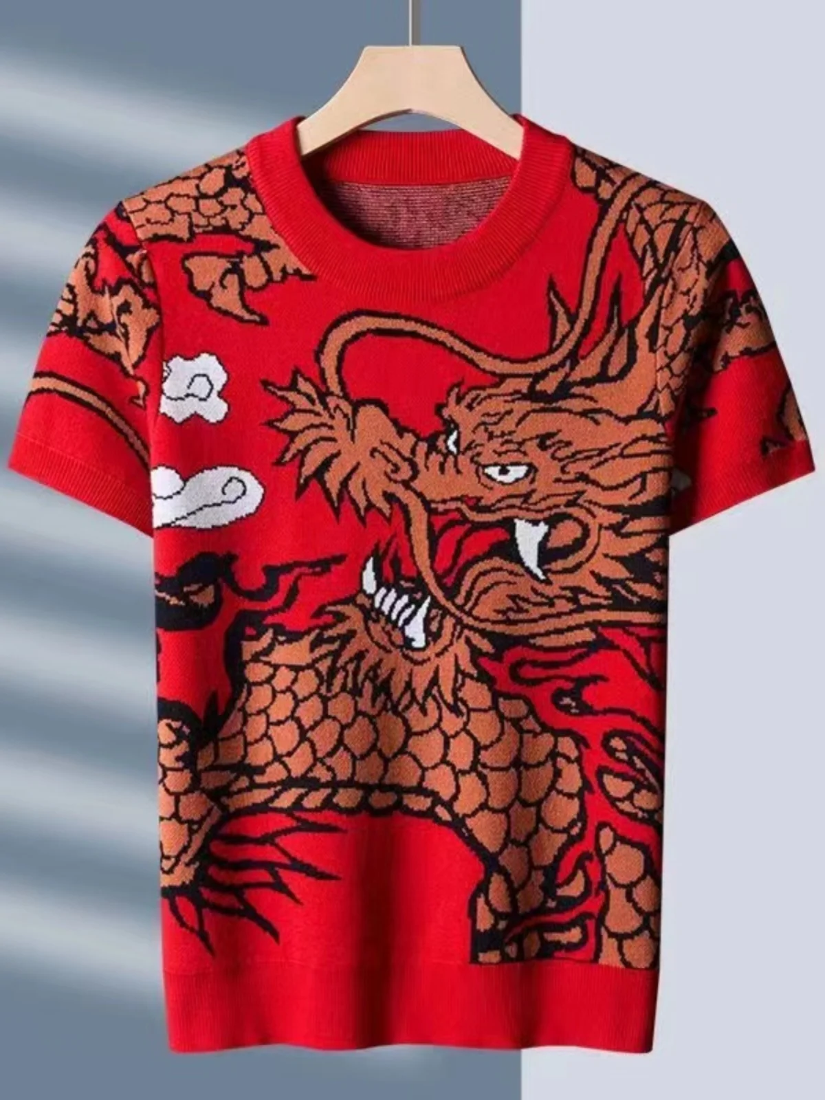 

Dragon Year f Sve Мужской трикотаж Base Layer irt Весна Осень Красный Модный Дракон Узор Молодежный Витали Sle Длинный ...