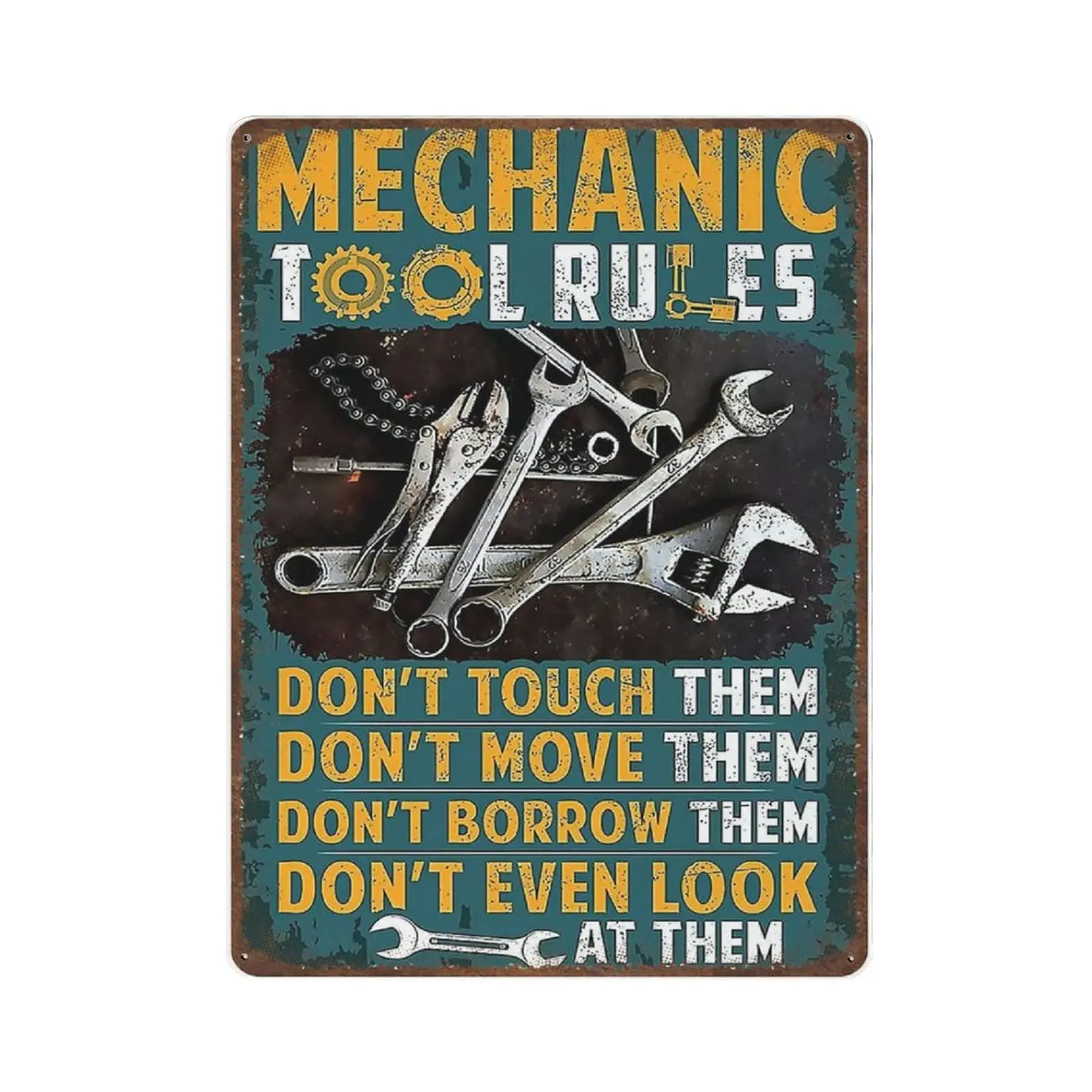 1p Vintage Metal Tin Sign Plaque,Mechanic Tool Rules Don't Touch Them Don't Move Them Sign,Man cave Pub Club Cafe Home Deco