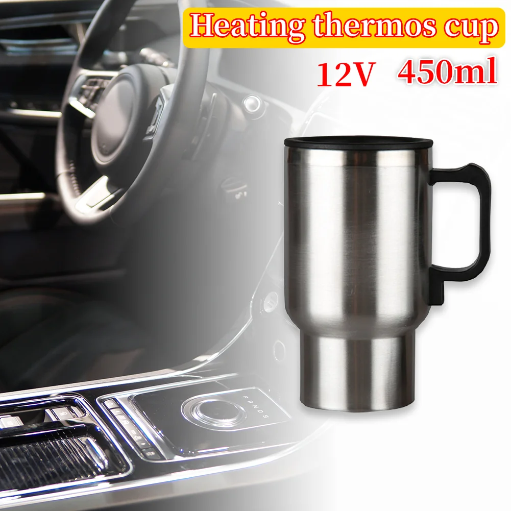 450ml Vehicle Heated Coffee Cup by Cigarette Lighter Plug Stainless Steel Hot Water Bottle 12V for Heating Water Coffee Milk Tea