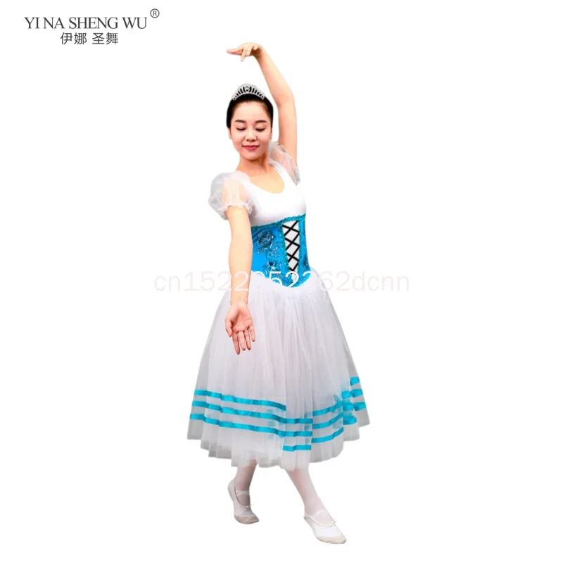 Red Giselle Ballerina Dance Tutu Dress Long Stage Performance Costume for Girls Women Elegant Ballet Dancing Gown